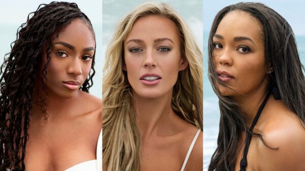 WNBA stars Napheesa Collier, Sophie Cunningham, and Melissa Jefferson-Wooden pose for the 2026 Sports Illustrated Swimsuit Issue on Captiva Island beach
