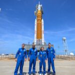 NASA Artemis II mission SLS rocket and Orion spacecraft on launch pad at Kennedy Space Center
