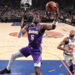 NBA fantasy betting outlook graphic showing Lakers players and injury report analysis