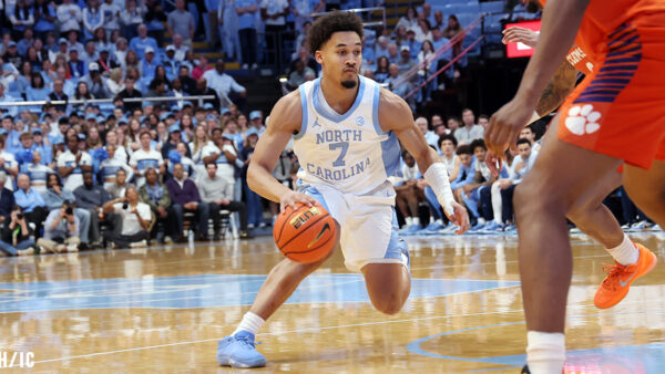 North Carolina guard Seth Trimble drives to the basket in a game