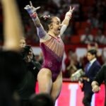 Oklahoma gymnast Faith Torrez celebrates winning the NCAA all-around title