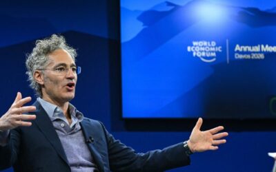 Palantir CEO Alex Karp discussing AI impact on humanities jobs at Davos