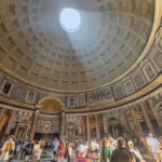 Sunlight beams through the Pantheon's oculus onto the bronze doors during the April 21 alignment