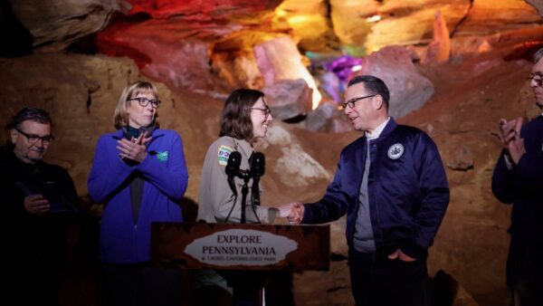 Aerial or interior view of Pennsylvania's new underground state park at Laurel Caverns showcasing cave formations and trails