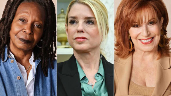 Whoopi Goldberg and The View panelists on set discussing pre-taped schedule for Pam Bondi firing news