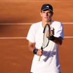 Spanish tennis player Rafael Jodar celebrating victory at ATP Barcelona tournament
