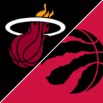 Toronto Raptors player scoring against Miami Heat in 121-95 victory