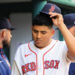 Ranger Suarez pitching for the Boston Red Sox against the Detroit Tigers at Fenway Park