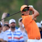 Rickie Fowler practicing golf swing on range after Masters disappointment