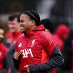 Liverpool forward Rio Ngumoha in training, reflecting on his record-breaking goal and future aspirations