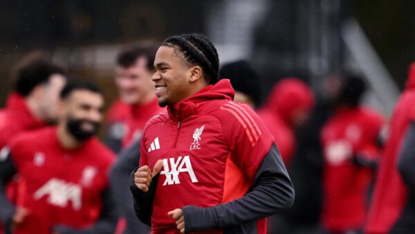 Liverpool forward Rio Ngumoha in training, reflecting on his record-breaking goal and future aspirations