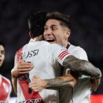 River Plate players in action against Belgrano at Estadio Monumental during Apertura tournament match