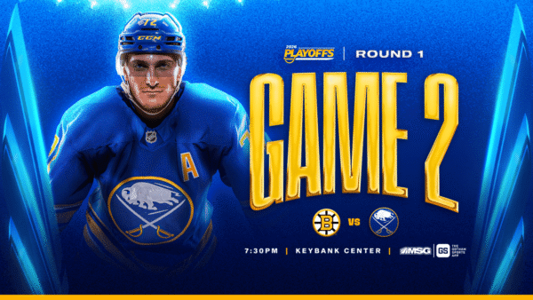 Buffalo Sabres and Boston Bruins face off in NHL playoff Game 2 at KeyBank Center