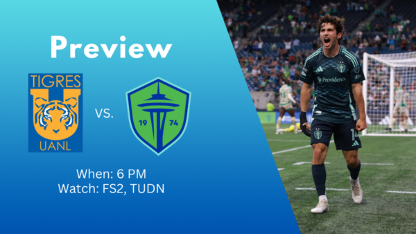 Seattle Sounders vs Tigres UANL Concacaf Champions Cup quarterfinal match preview graphic