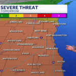 Map showing severe weather risk levels for Southeast Wisconsin this week