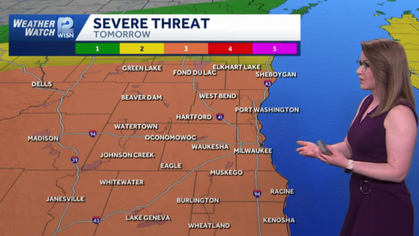 Map showing severe weather risk levels for Southeast Wisconsin this week