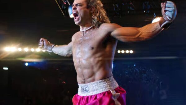 Street Fighter movie trailer screenshot featuring Noah Centineo as Ken Masters and Jason Momoa as Blanka