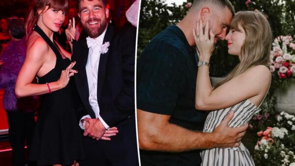 Taylor Swift and Travis Kelce at a public event, rumored to be planning their July 3 wedding in New York City