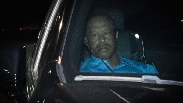 Tiger Woods DUI arrest bodycam footage screenshot showing the incident