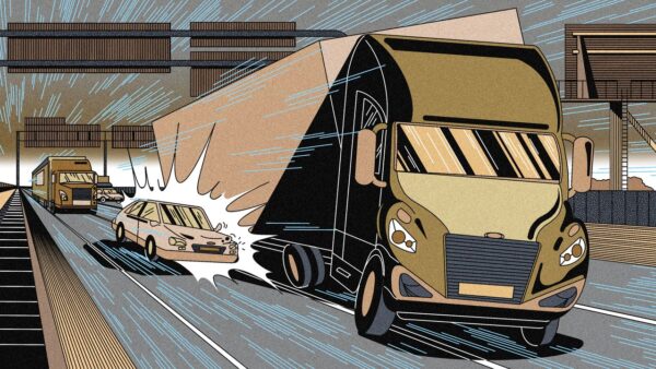 Diagram or photo illustrating a deadly truck underride crash on a US highway