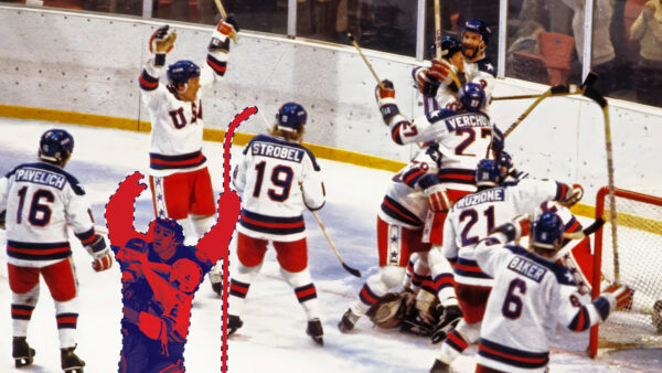 Jack Hughes 2022 Olympic gold medal goal celebration vs Jack Hughes 1980 hockey photo comparison