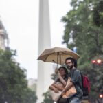 Unstable weather forecast map for Buenos Aires showing high chance of rain and cloud cover