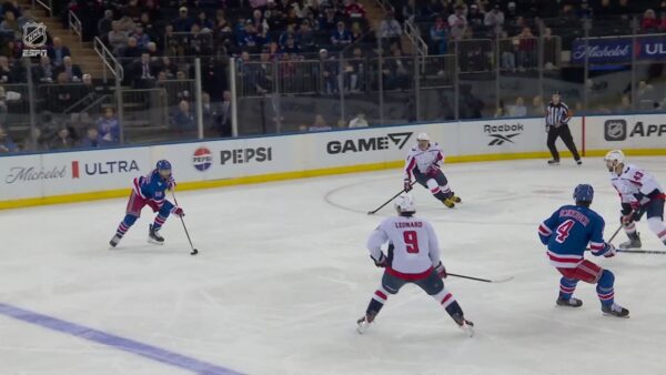 New York Rangers forward William Cuylle celebrates scoring a goal against the Washington Capitals