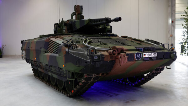 Germany arms exports — Rheinmetall Puma infantry fighting vehicle at munitions factory